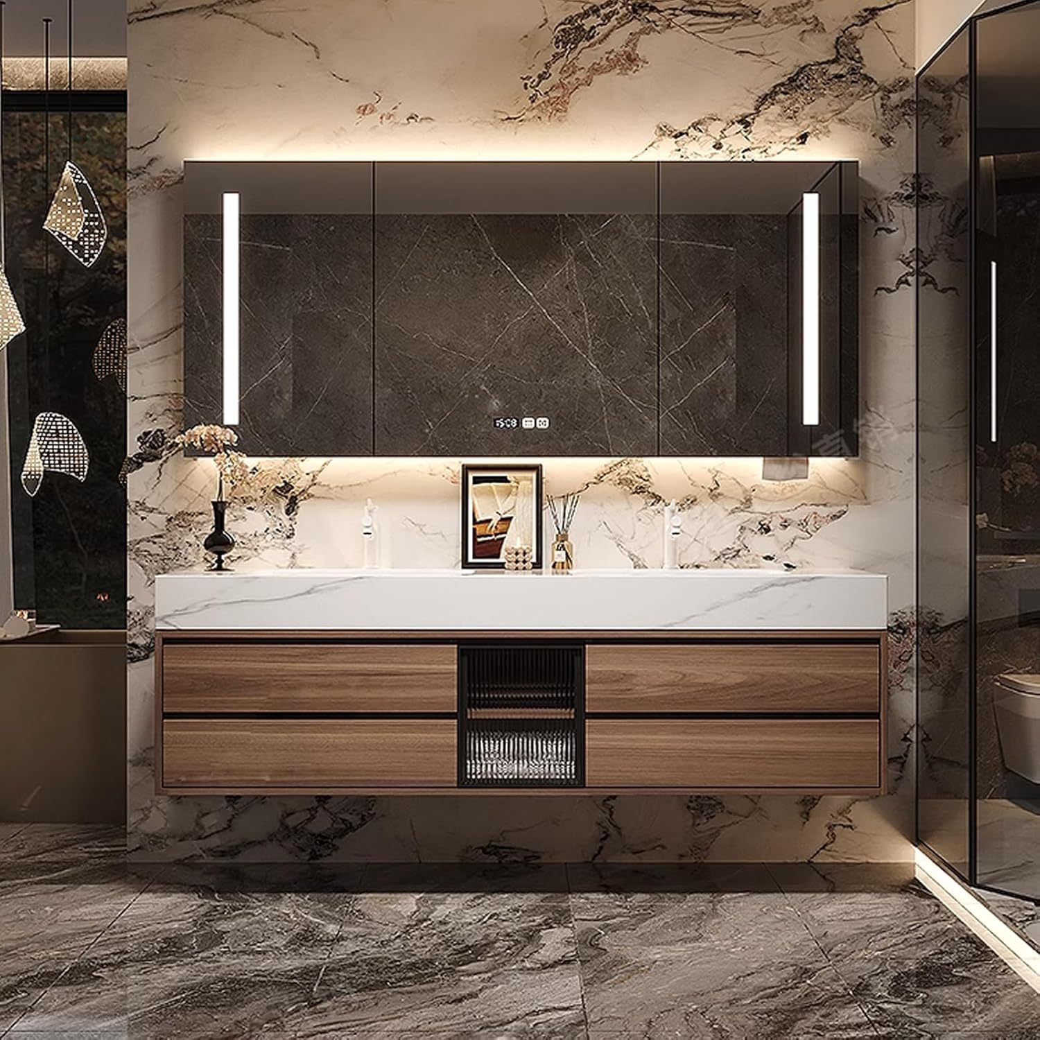 Amazon.com: TIZAZO 96IN Brown Double Basin Bathroom Vanity